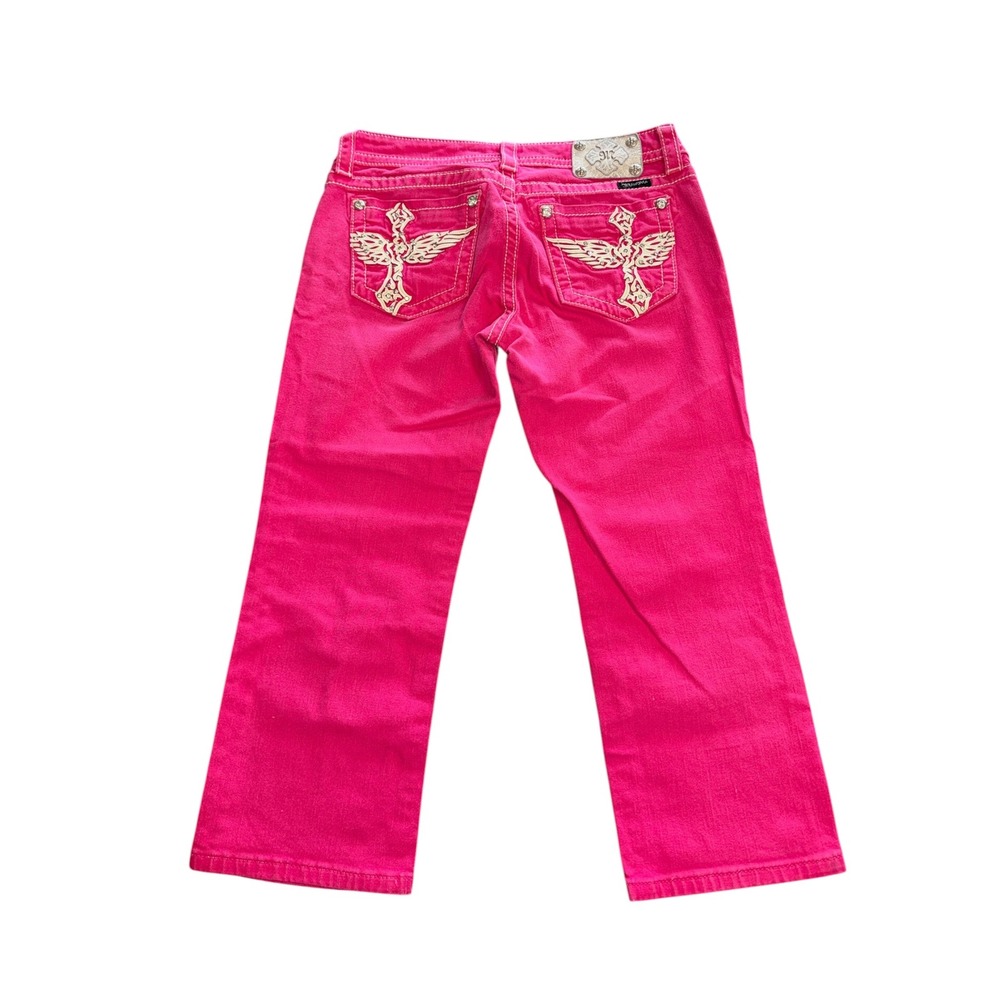 Miss Me Bright Pink Wing Cross Embroidered Capri Jeans JP5742P3 Size 29 Y2K